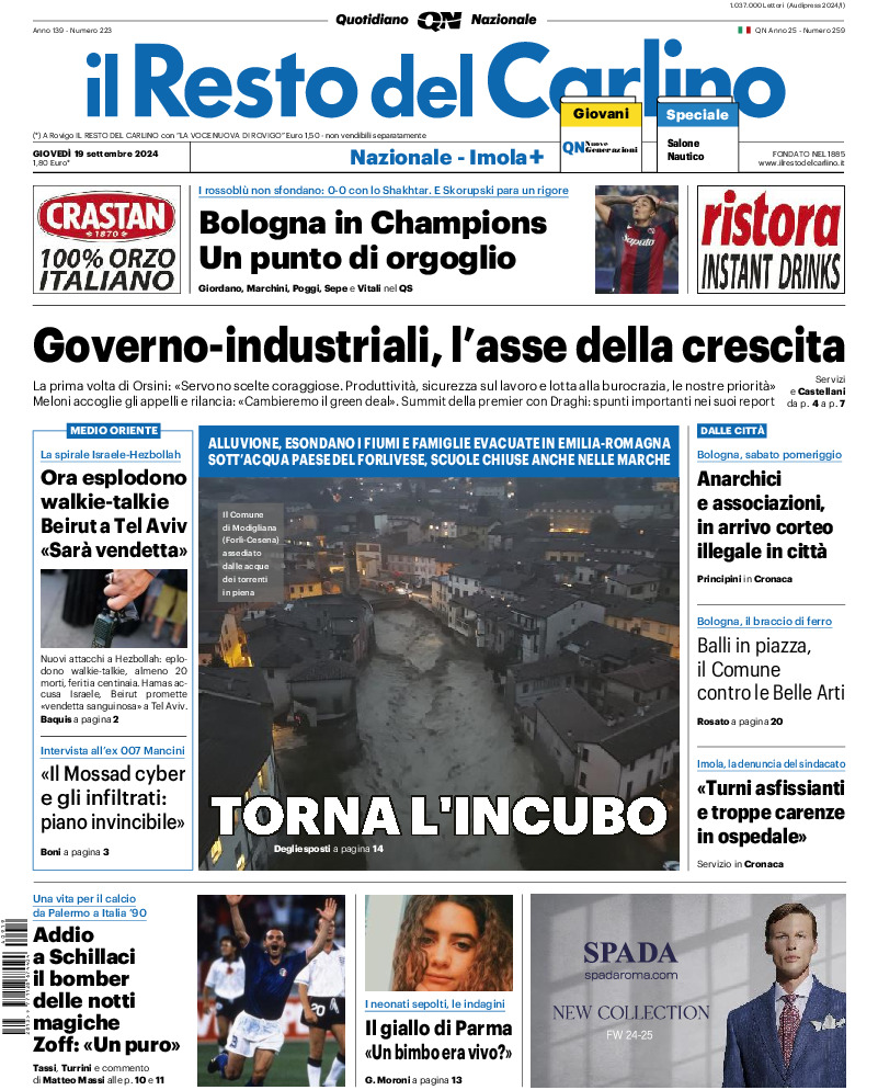 Prima-pagina-il resto del carlino-edizione-di-oggi-20240919